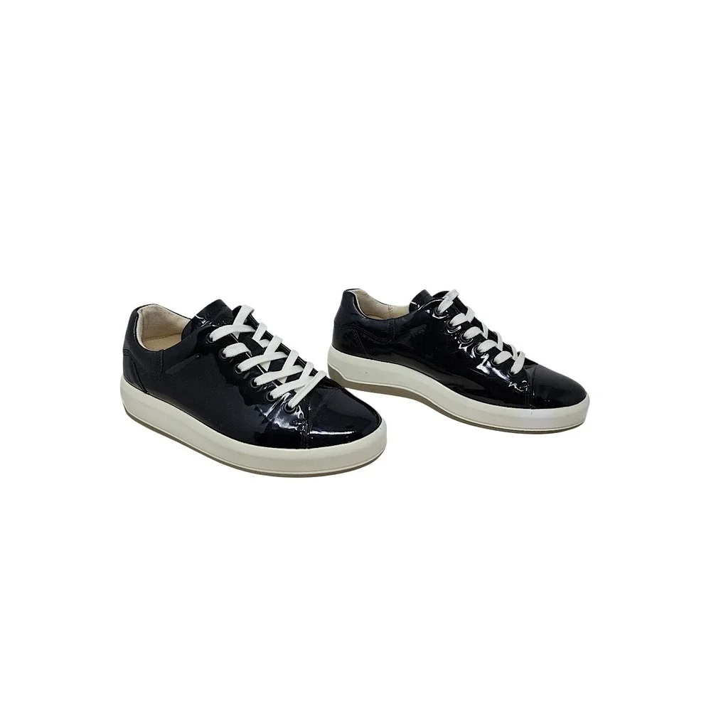 ECCO Sneakers 35 4-4.5 Womens 3-3.5 Kids Black Patent Leather Low Top Lace Up
